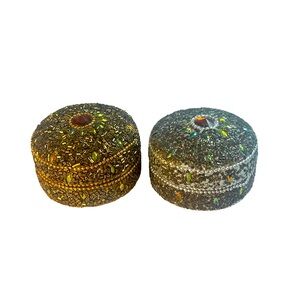 Two Beautiful Round Beaded Trinket Boxes